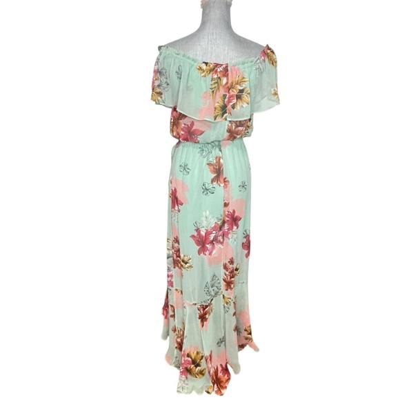 Express Mint Green Floral Print Creped Chiffon HighLow Maxi Dress Size XS - Picture 4 of 16